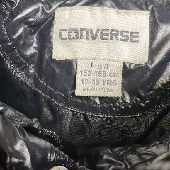 Converse Vest Large Youth 12-13 YRS Black Puffer Full Zip Pockets Logo Girls - Picture 4 of 5